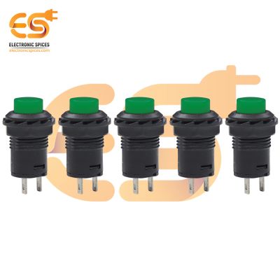 12mm Green Push Button Switch | SPST | Momentary | AC 125V 3A / AC 250V 1.5A | Self-Lock Pack of 5